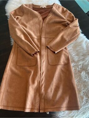 Anthropologie Solitaire Suede-Look Camel Long Coat